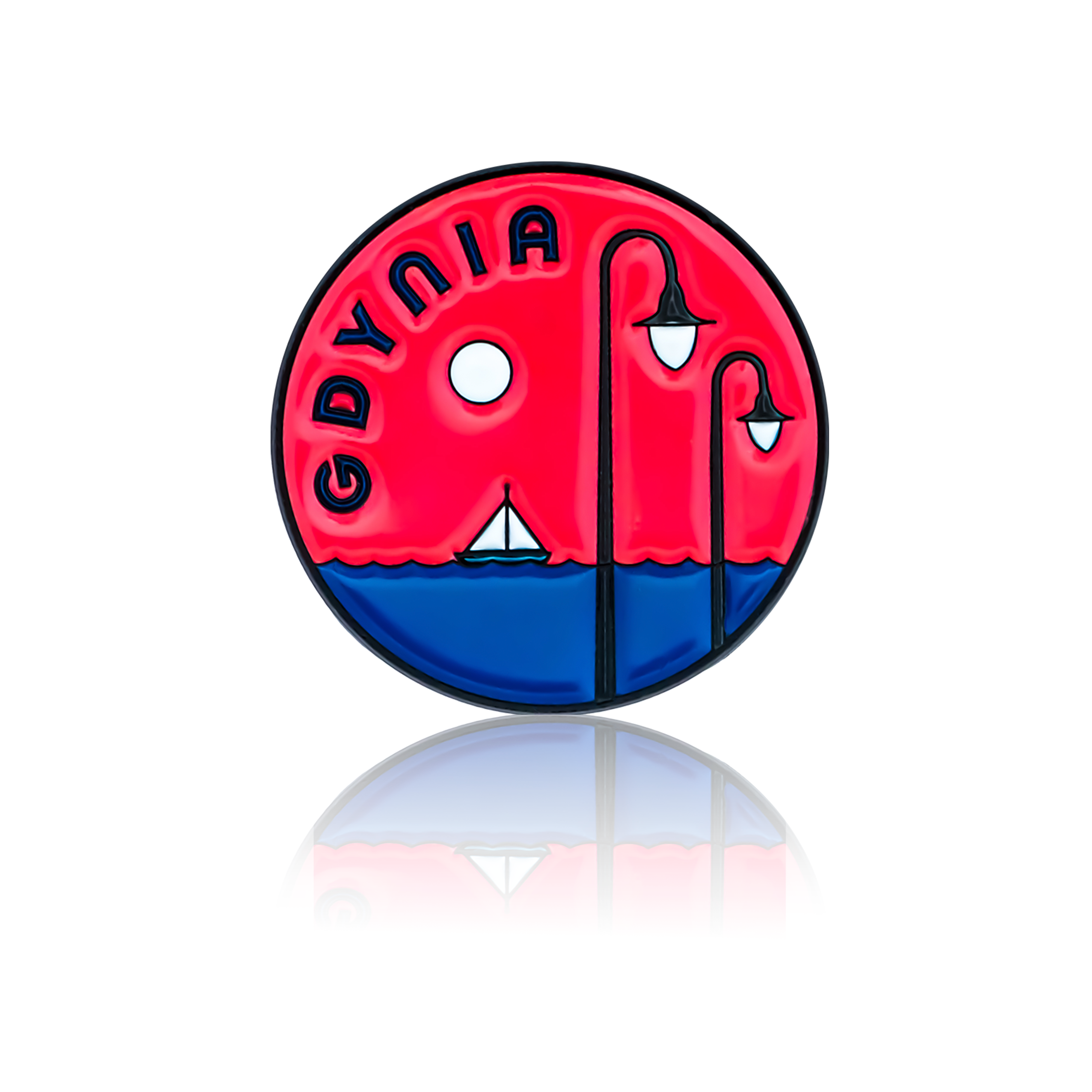 Przypinka emaliowana, wzór promenada w Gdyni.