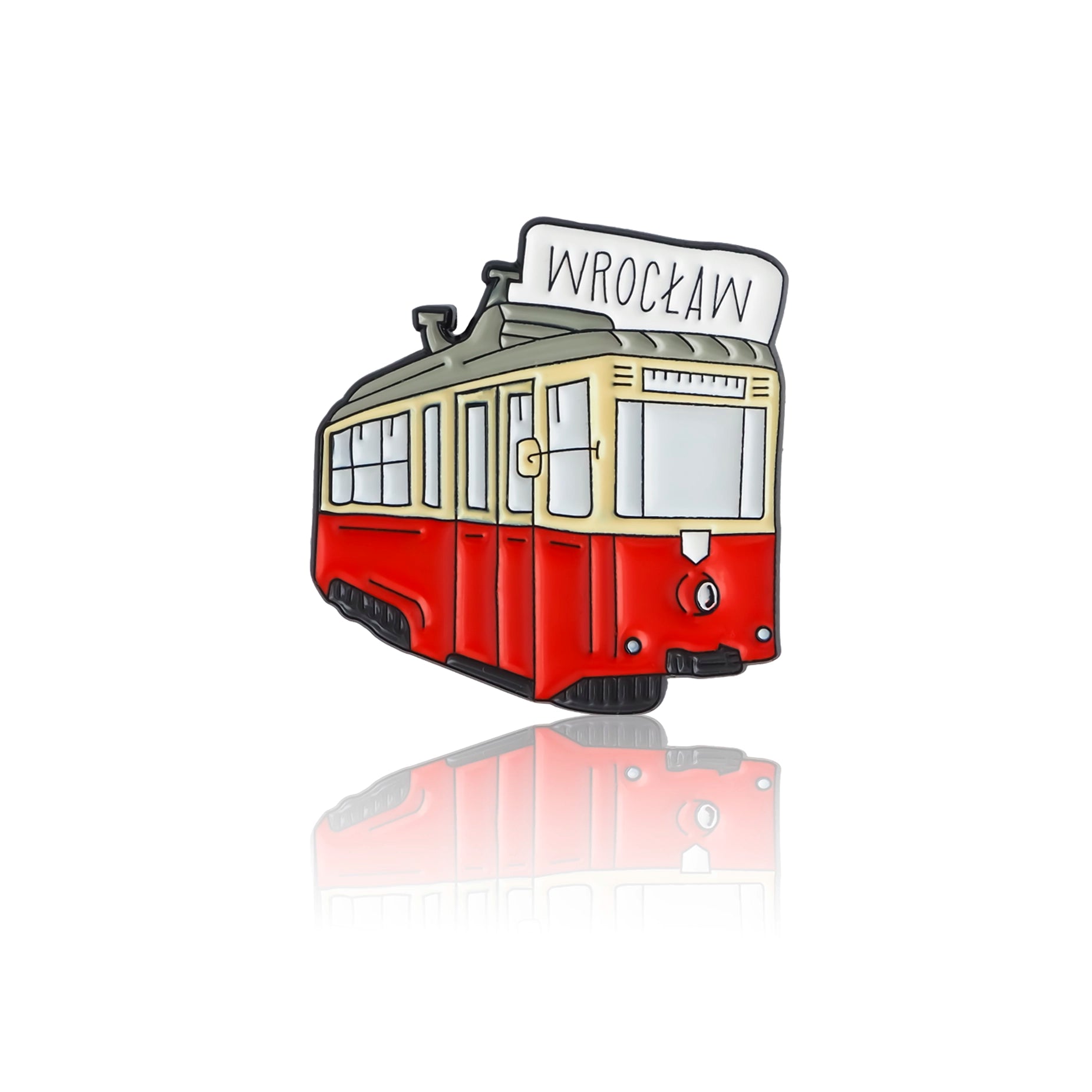 Przypinka emaliowana, wzór wrocławski tramwaj.