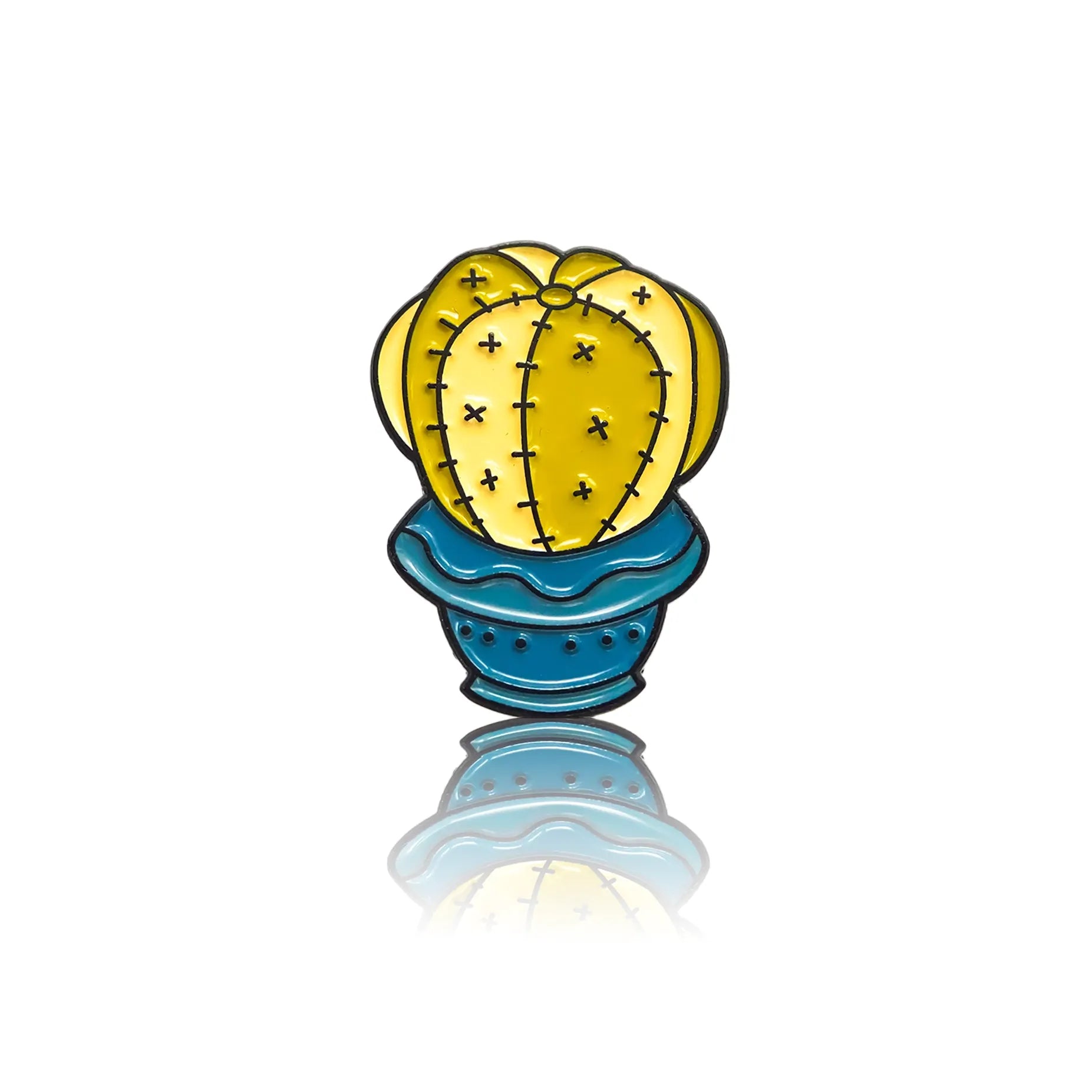 Żółty kaktus w niebieskiej doniczce
