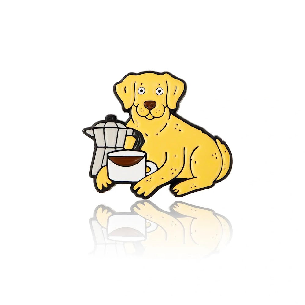 Labrador with a coffee pot