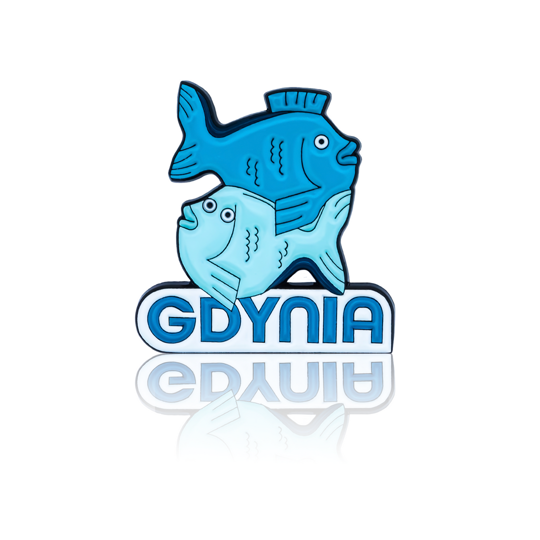 Przypinka emaliowana, wzór nadmorskie rybki.