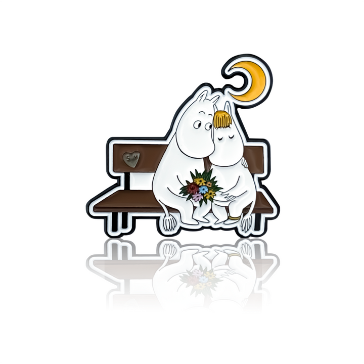 Moomintroll and Snorkmaiden on a bench