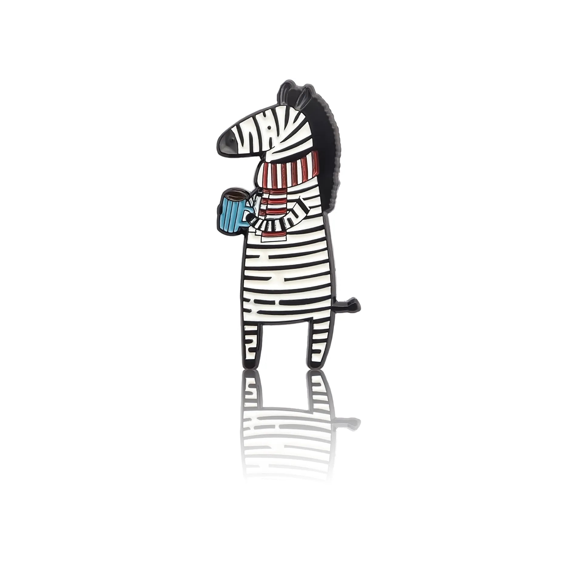 Zebra w szaliku z kubkiem kawy